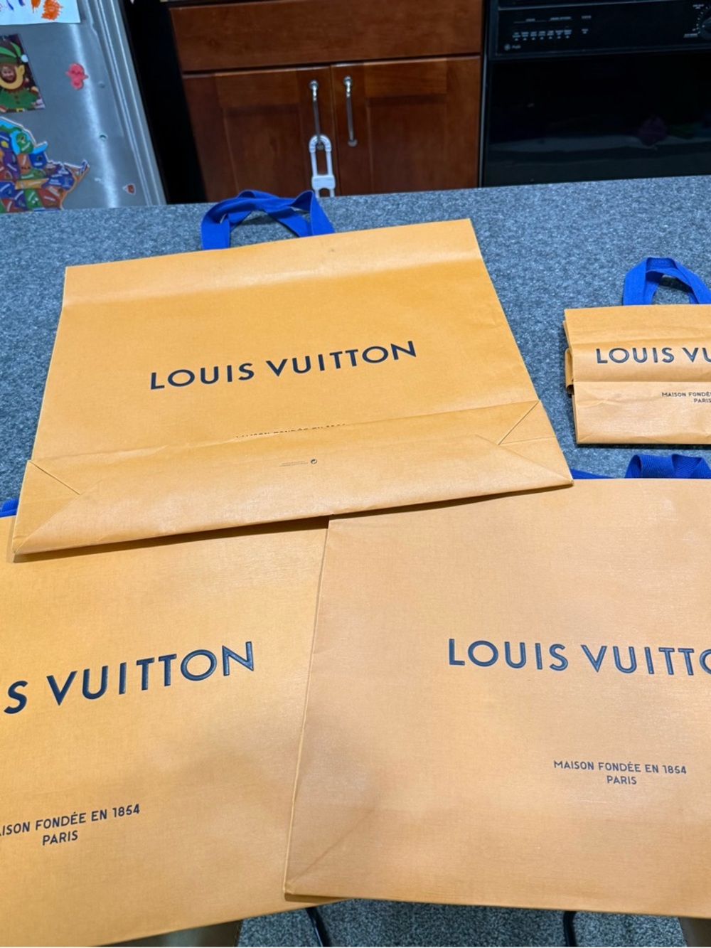Louis Vuitton Orange and Blue Shopping Bags Set